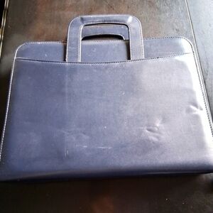 Vintage Cambridge Navy Blue Leather Portfolio/Briefcase 14"×11"